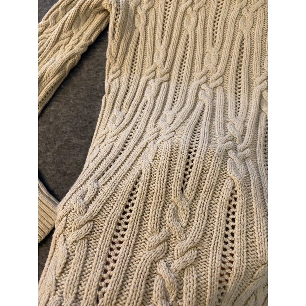 White House Black Market Beige Cable Knit Cowl Neck Sweater Womens Size Medium - Picture 5 of 7